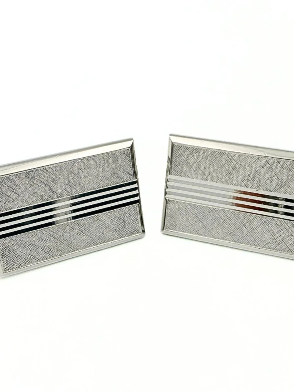 Swank Signed MCM Rectangular Etched Florentine Finish Silver Plated Cufflinks